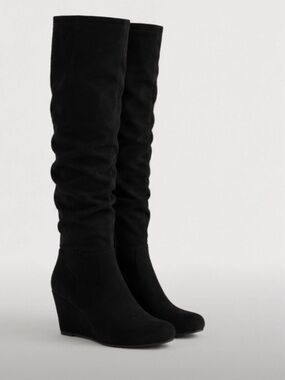 Chinese Laundry Black Suede Over-the-Knee Wedge Boots